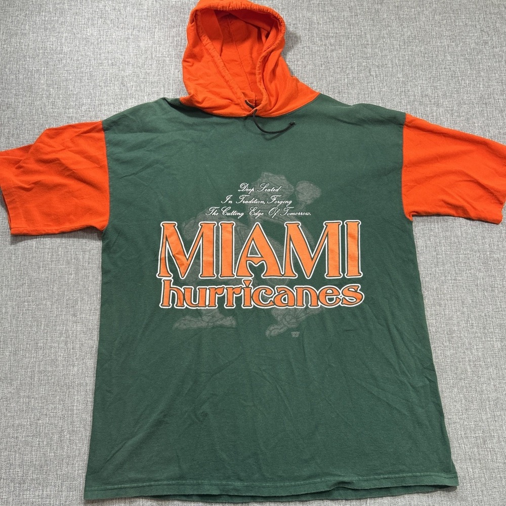 Vintage 90's Miami Hurricanes Hooded Graphic Shirt Men's Size XL Made In USA